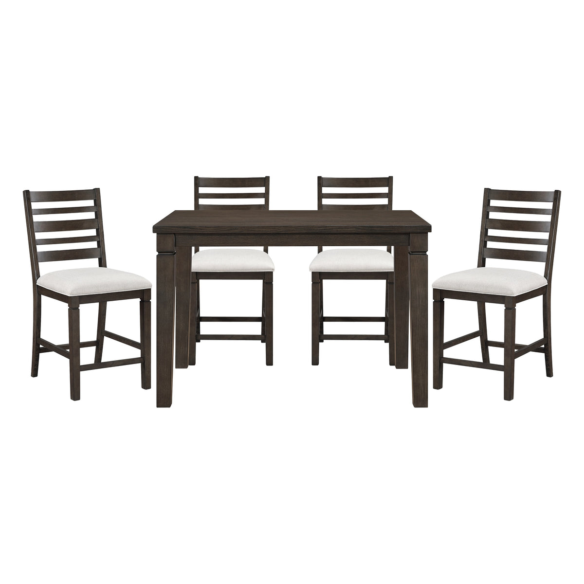 Classic 5pc Counter Height Dining Dark Espresso Finish Extendable Table and Chairs Set Upholstered Seat Wooden Dining Furniture