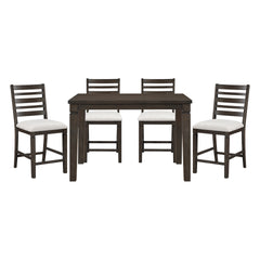 Classic 5pc Counter Height Dining Dark Espresso Finish Extendable Table and Chairs Set Upholstered Seat Wooden Dining Furniture