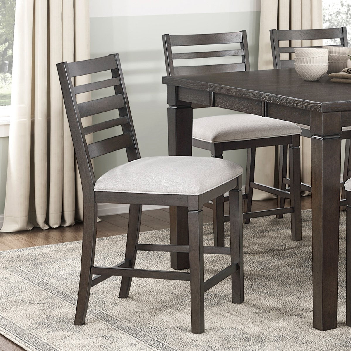 Classic 7pc Counter Height Dining Dark Espresso Finish Extendable Table and Chairs Set Upholstered Seat Wooden Dining Furniture