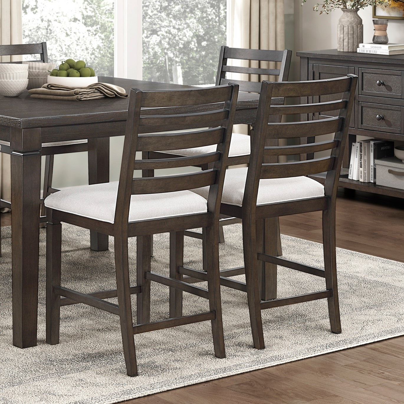 Classic 7pc Counter Height Dining Dark Espresso Finish Extendable Table and Chairs Set Upholstered Seat Wooden Dining Furniture