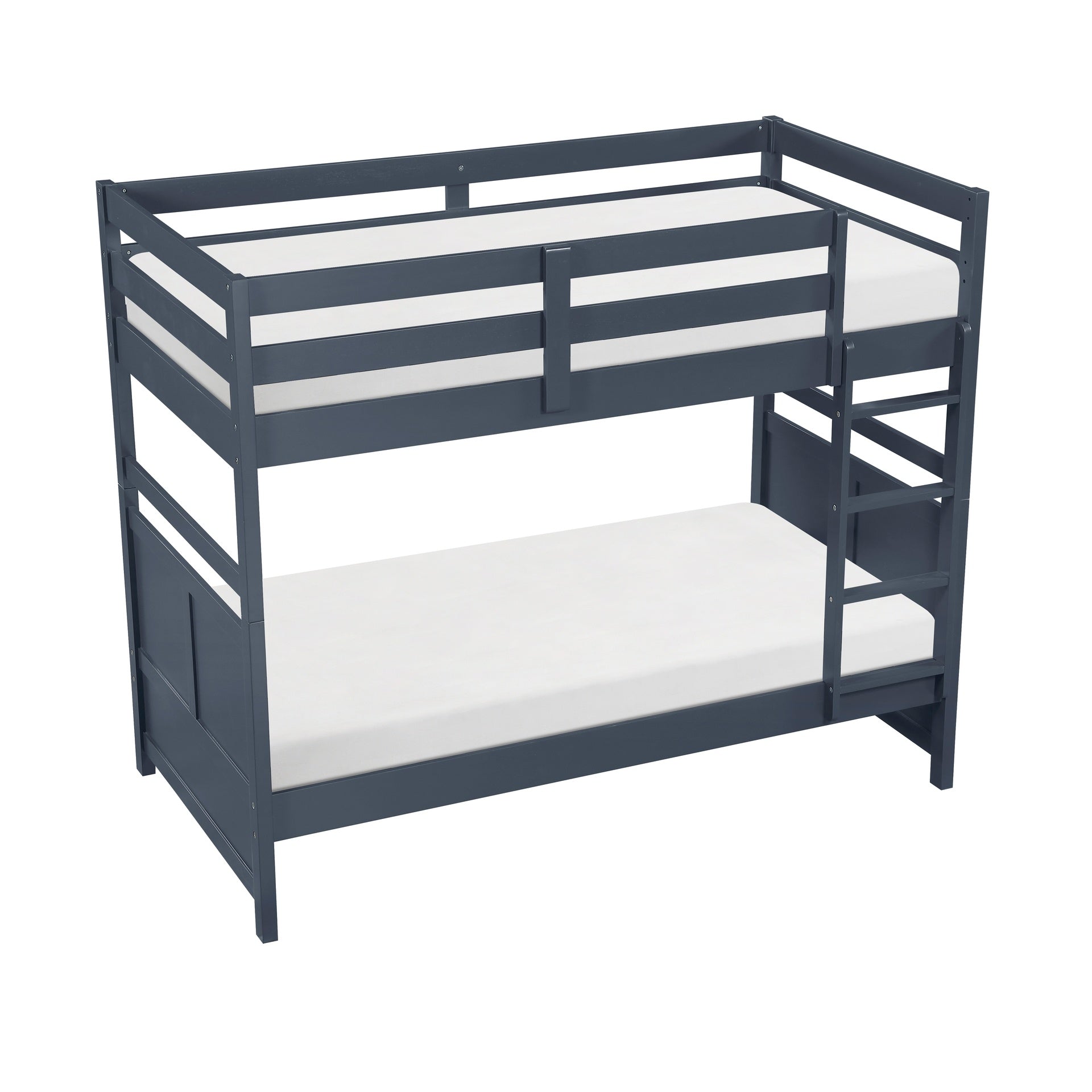 Bunk Bed Twin Over Twin Navy Blue Finish Sturdy Wood Frame Guard Rails Youth Bedroom Furniture 1pc