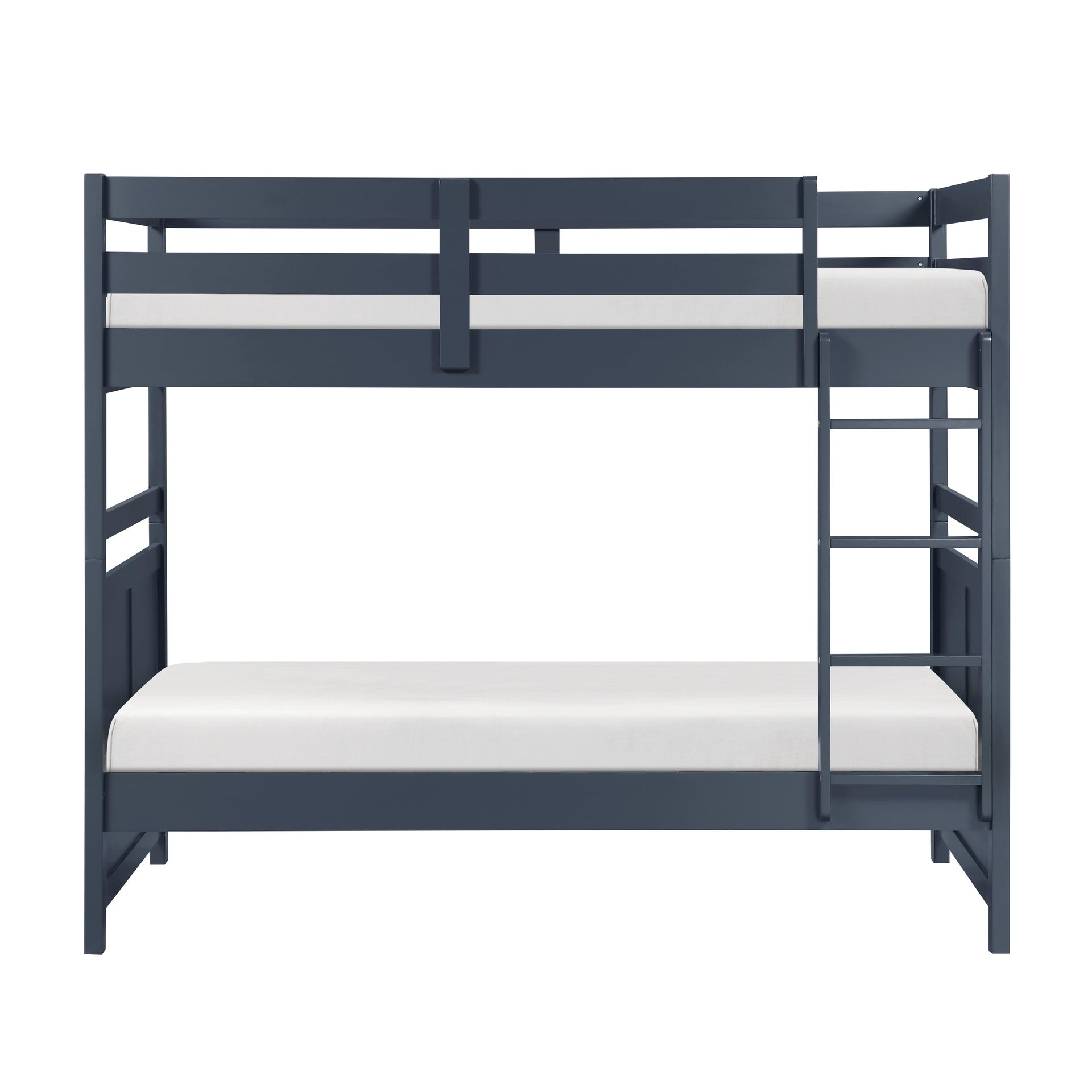 Bunk Bed Twin Over Twin Navy Blue Finish Sturdy Wood Frame Guard Rails Youth Bedroom Furniture 1pc