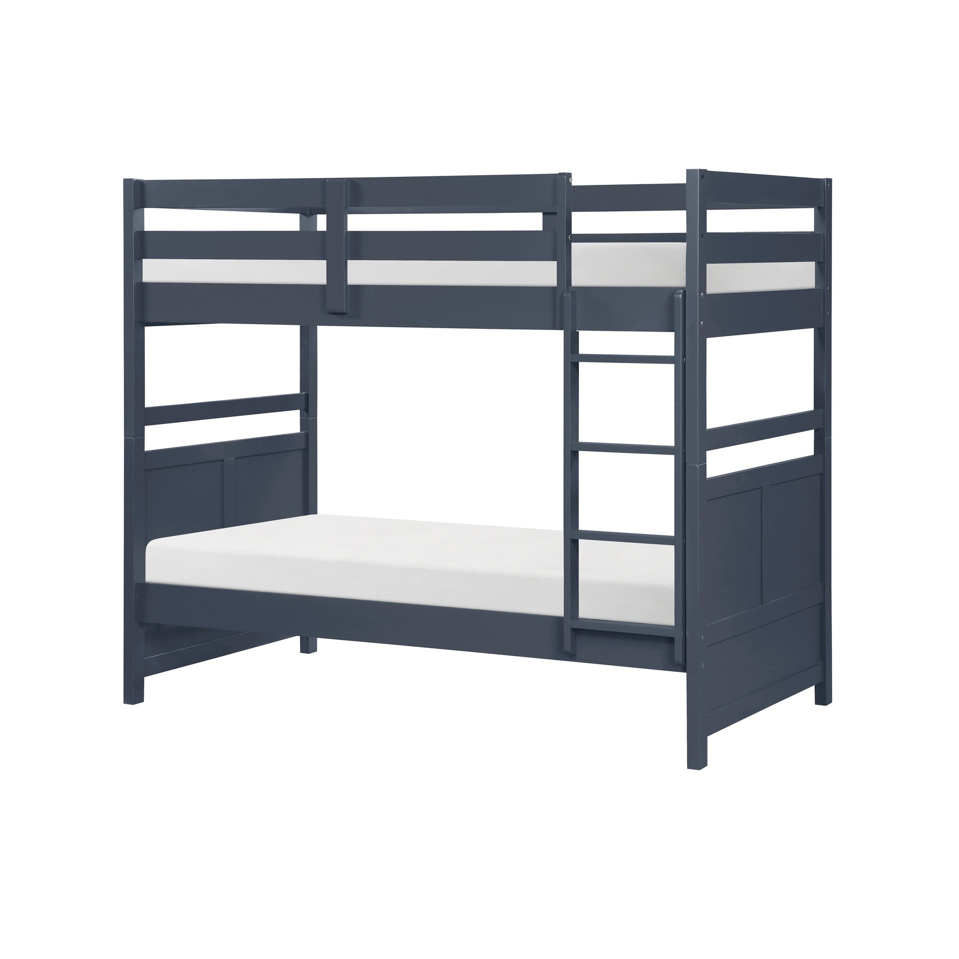 Bunk Bed Twin Over Twin Navy Blue Finish Sturdy Wood Frame Guard Rails Youth Bedroom Furniture 1pc