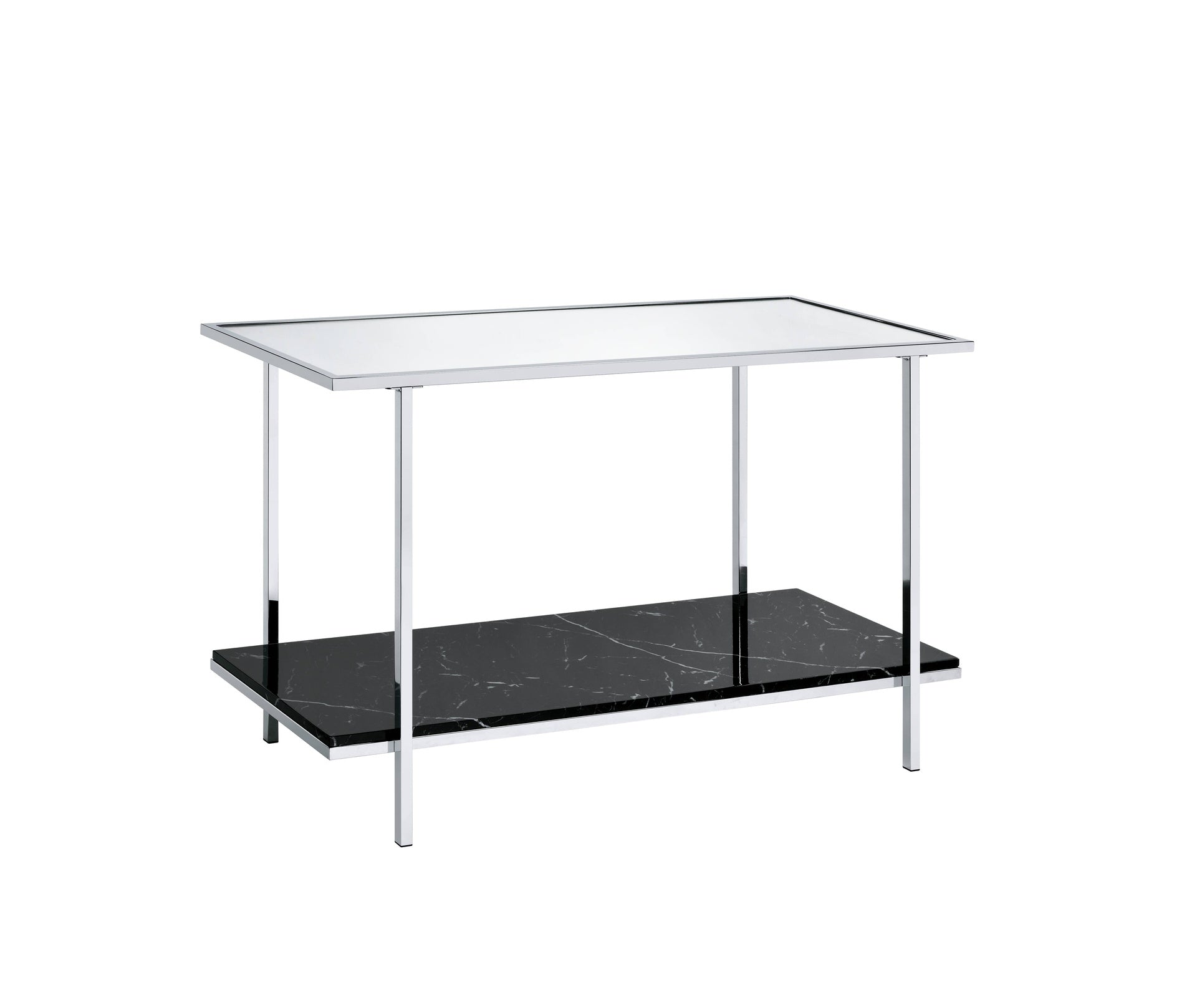 Angwin Mirrored Faux Marble & Chrome Console Table