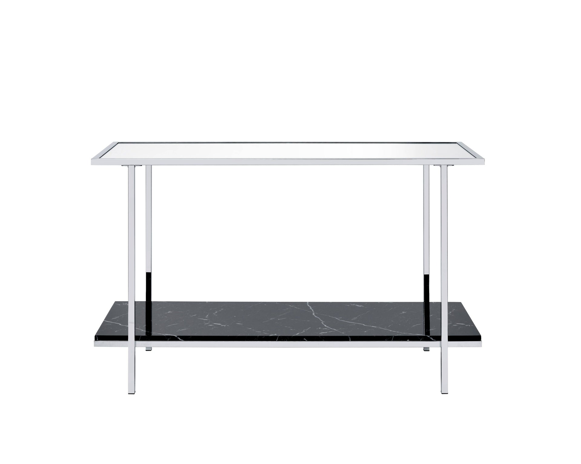 Angwin Mirrored Faux Marble & Chrome Console Table