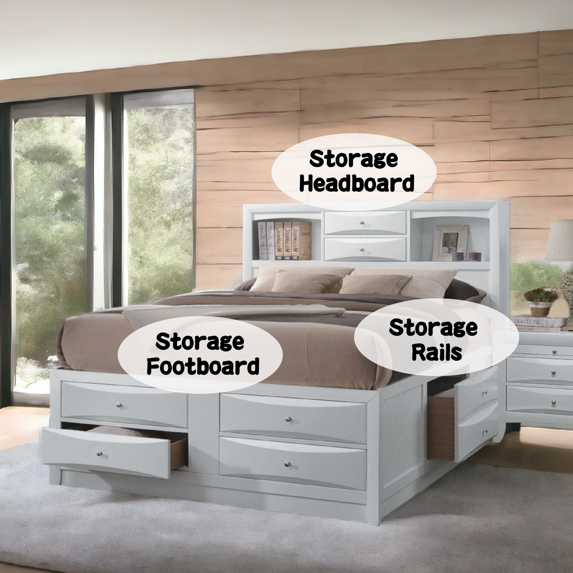 Ireland White Finish Queen Bed W/Storage