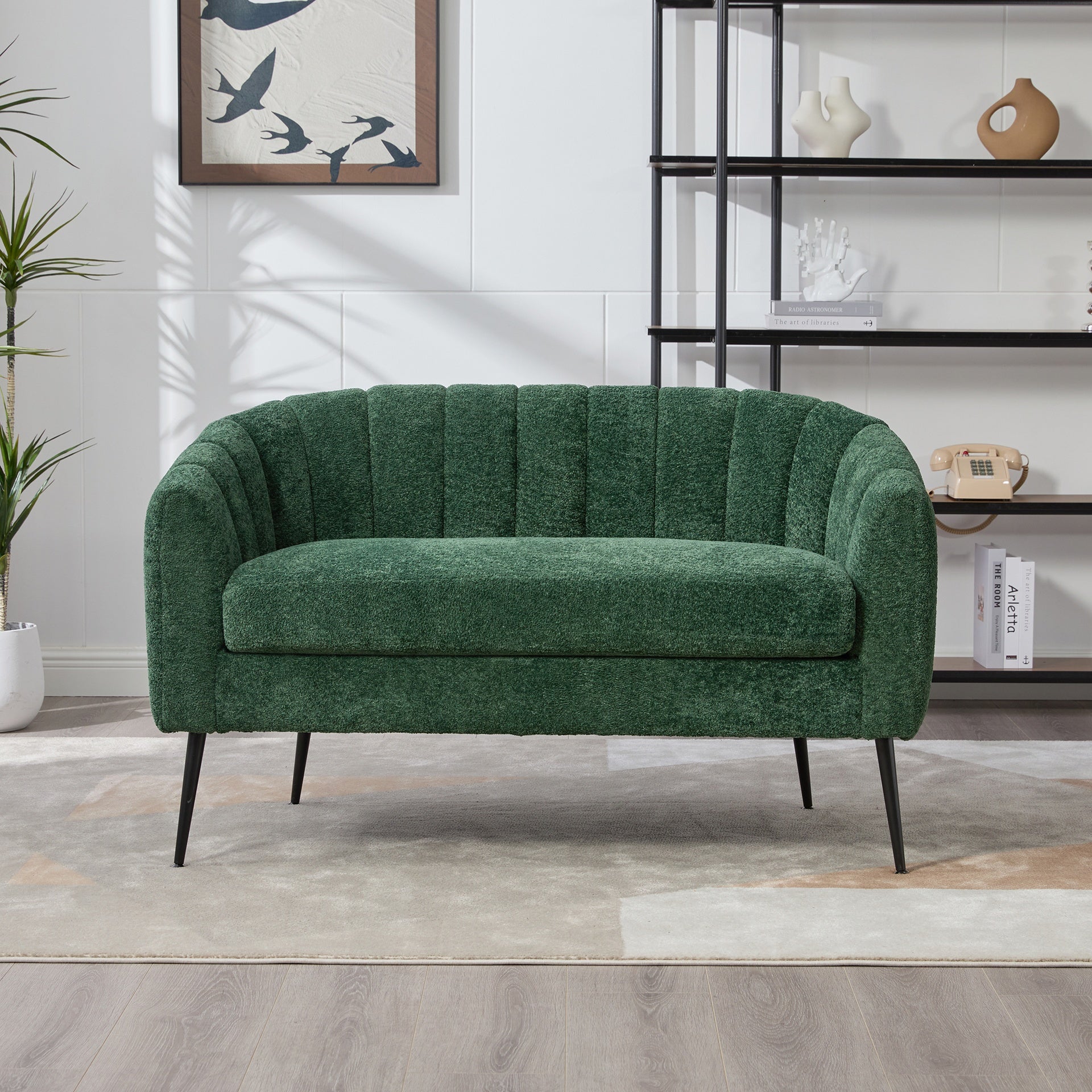 50.2'' Wide Upholstered Chenille Mini Loveseat Accent Couch, Modern Glam Small Settee with Metal Legs, Channel Tufted 2-Seater Sofa for Living Rooms Bedrooms Dorm Studio Office Small Spaces, Green