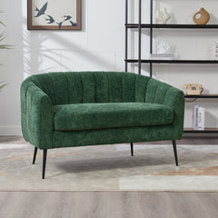 50.2'' Wide Upholstered Chenille Mini Loveseat Accent Couch, Modern Glam Small Settee with Metal Legs, Channel Tufted 2-Seater Sofa for Living Rooms Bedrooms Dorm Studio Office Small Spaces, Green