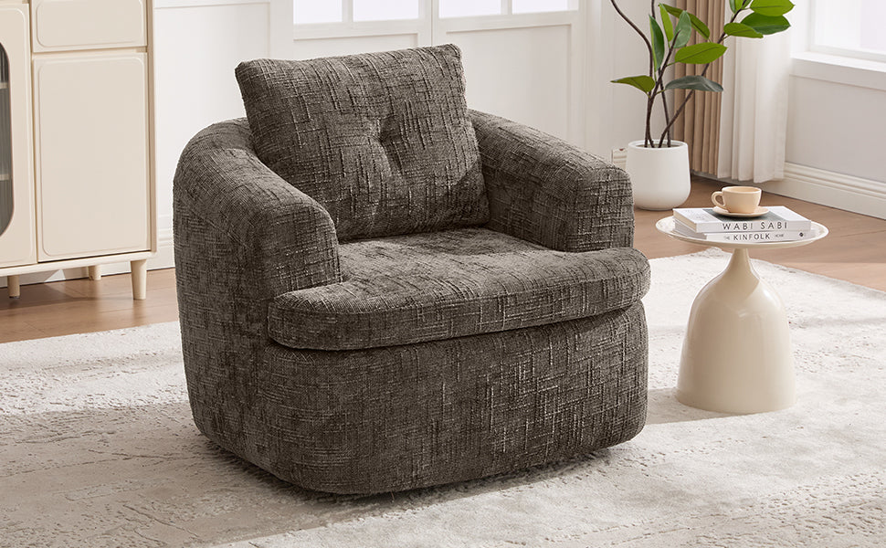 360° Swivel Sofa Chair Accent Barrel Chair 36.6" Swivel Round Chair with Dual-layer Cushion Design for Living Room, Bedroom, Office and Hotel, Brown