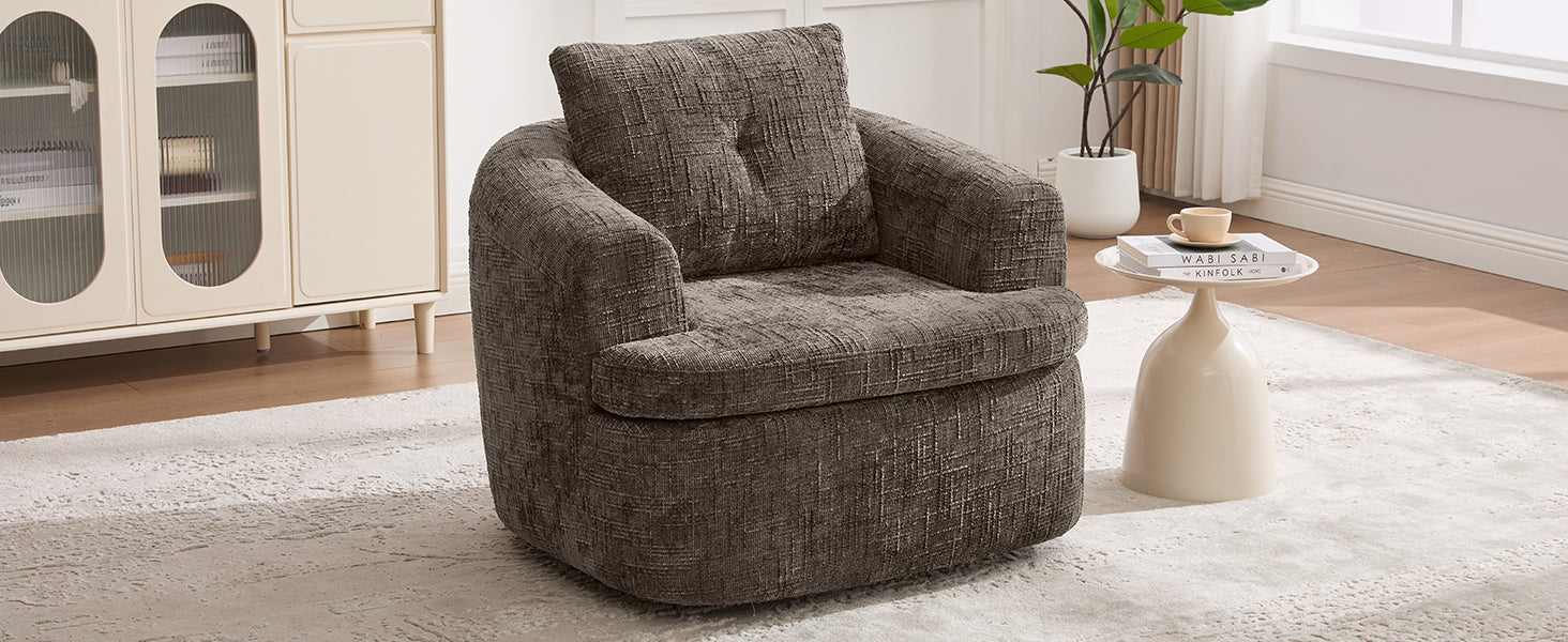 360° Swivel Sofa Chair Accent Barrel Chair 36.6" Swivel Round Chair with Dual-layer Cushion Design for Living Room, Bedroom, Office and Hotel, Brown