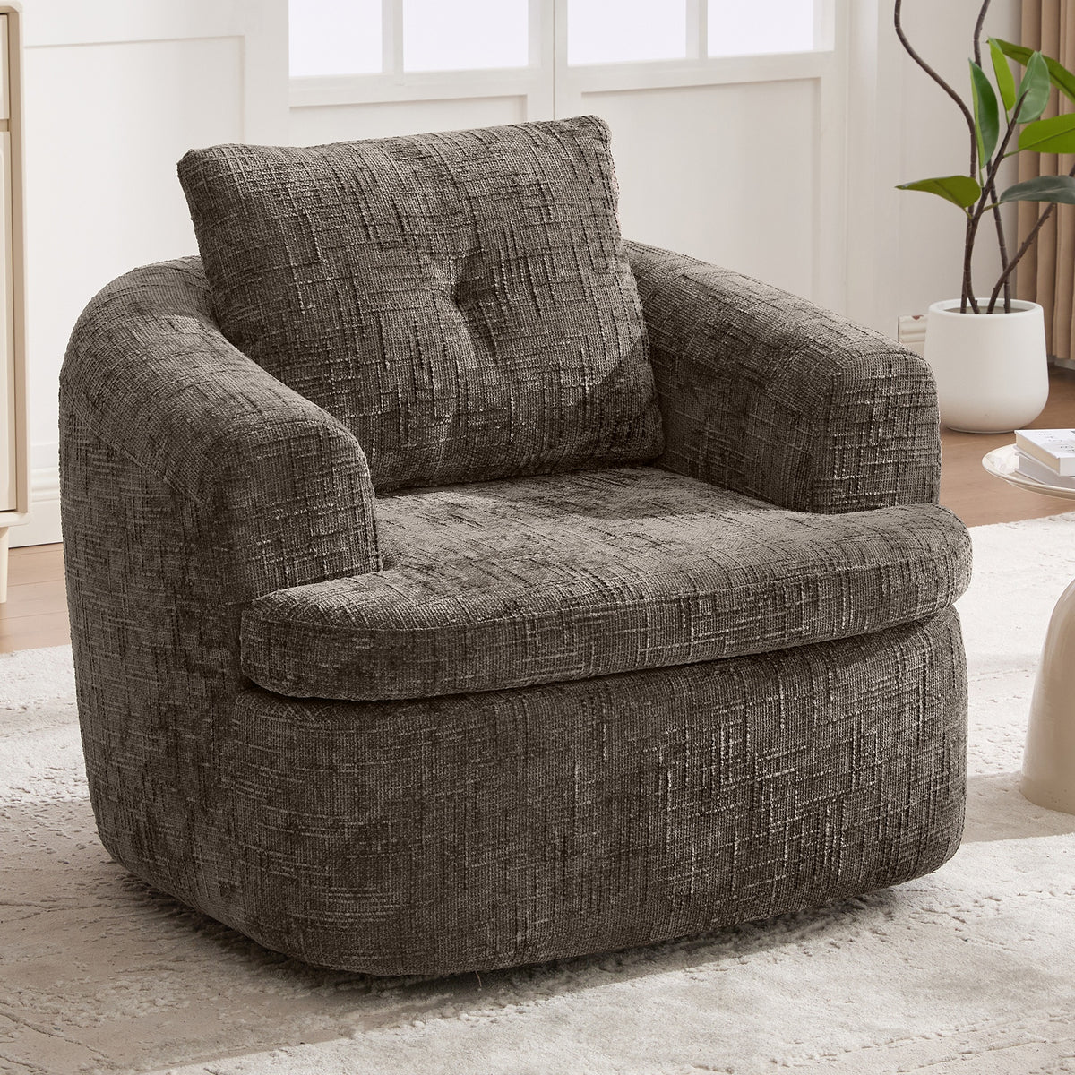 360° Swivel Sofa Chair Accent Barrel Chair 36.6" Swivel Round Chair with Dual-layer Cushion Design for Living Room, Bedroom, Office and Hotel, Brown