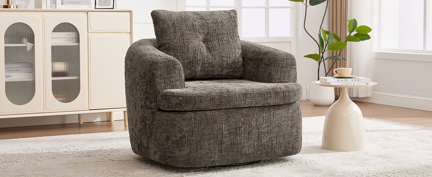 360° Swivel Sofa Chair Accent Barrel Chair 36.6" Swivel Round Chair with Dual-layer Cushion Design for Living Room, Bedroom, Office and Hotel, Brown