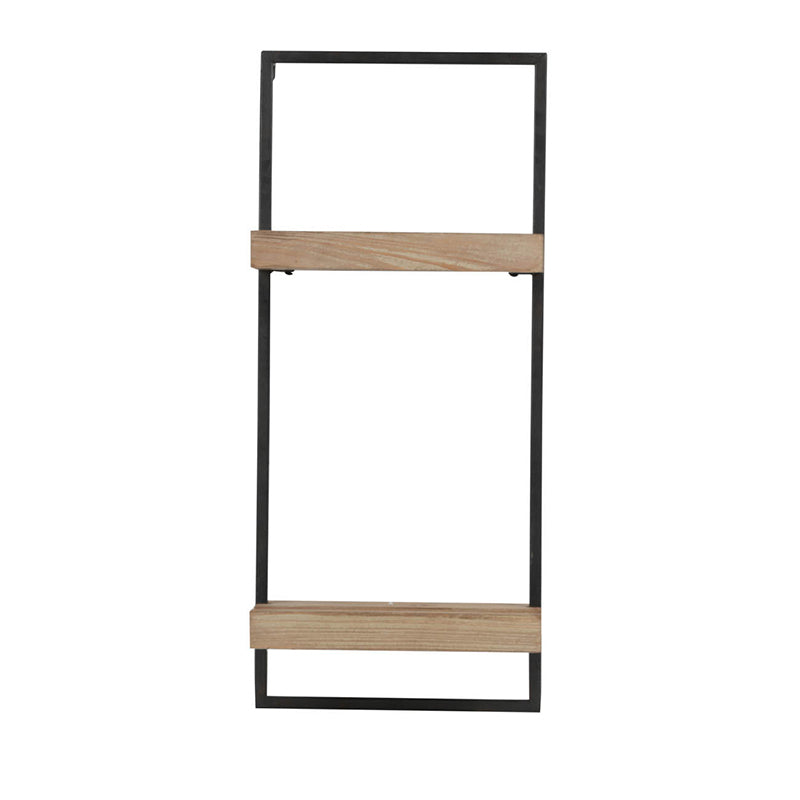 12x6x27" Iron and Wood Wall Shelf With Two Shelves