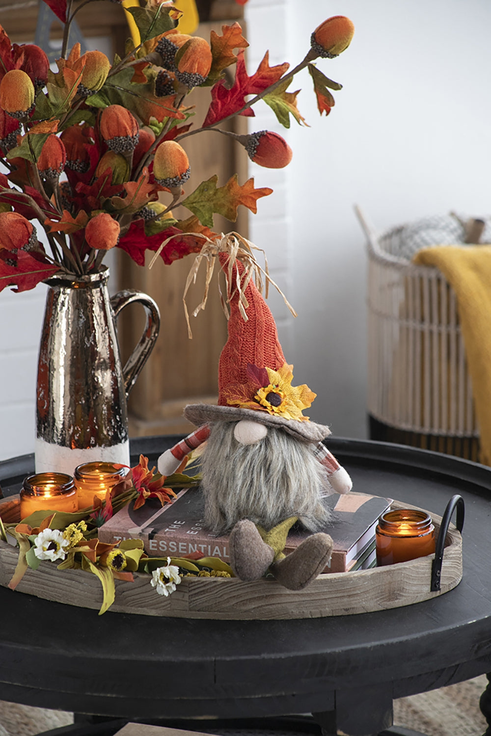2pcs 5.5x3.5x20.5" Fabric Sitting Oranged Gnome With Maple Leaf On Hat, for Holiday Harvest Festival Fall Festival & Thanksgiving Table Decorations