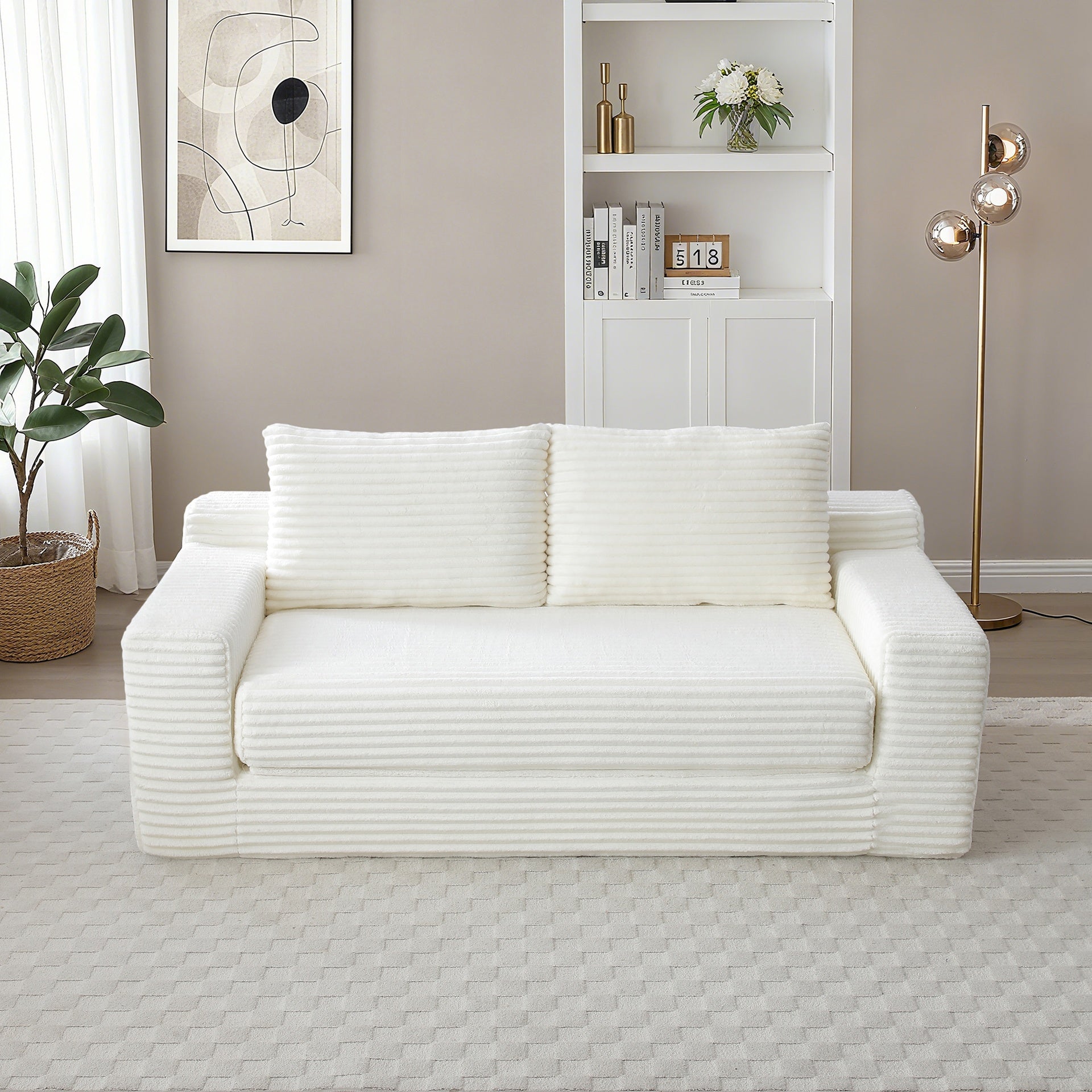 Memory Foam Cloud Loveseat Sofa, 2 in 1 Convertible Folding Couch Bed, No Assembly Compressed Corduroy Floor Lounge Sofa for Apartment Office Bedroom Living Room