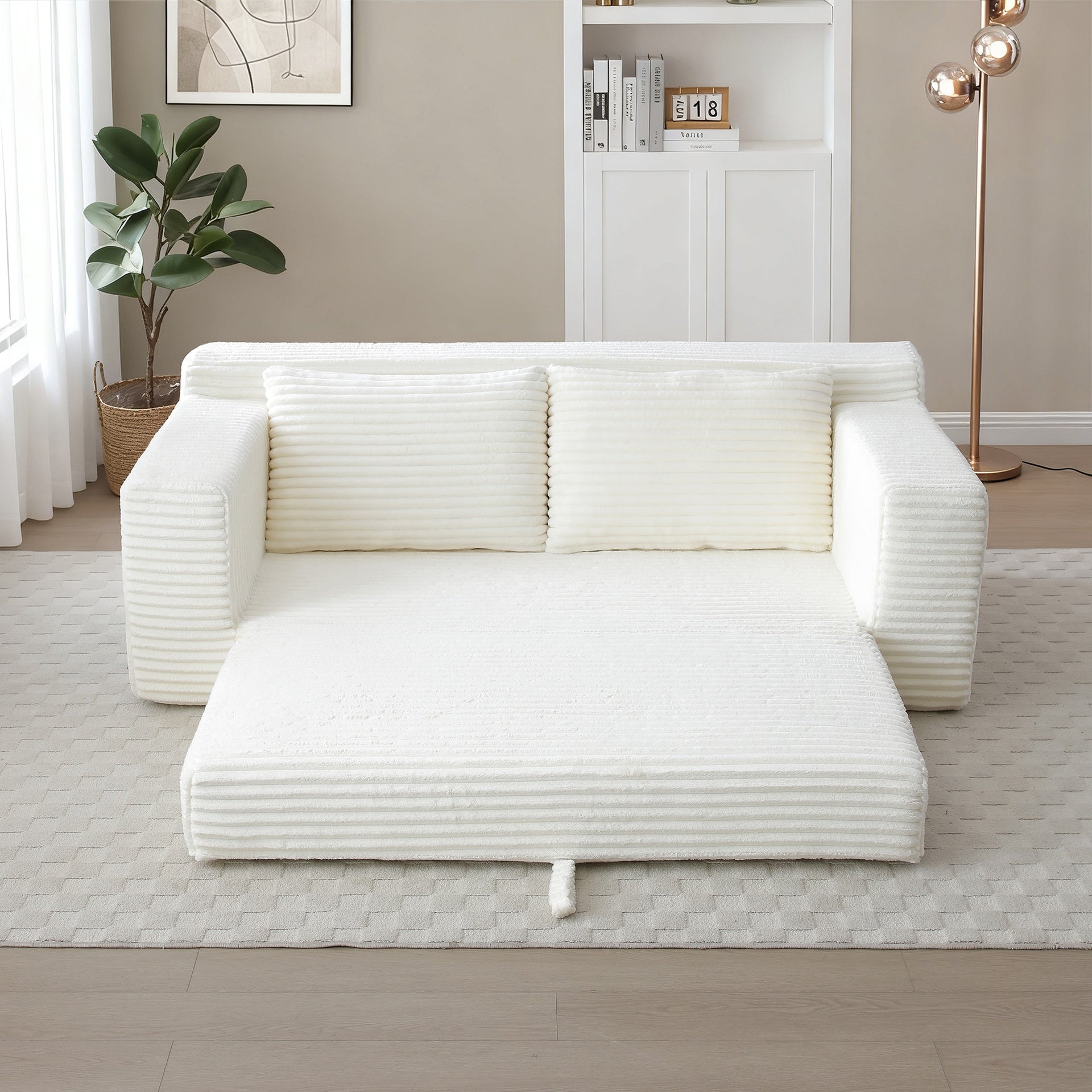 Memory Foam Cloud Loveseat Sofa, 2 in 1 Convertible Folding Couch Bed, No Assembly Compressed Corduroy Floor Lounge Sofa for Apartment Office Bedroom Living Room