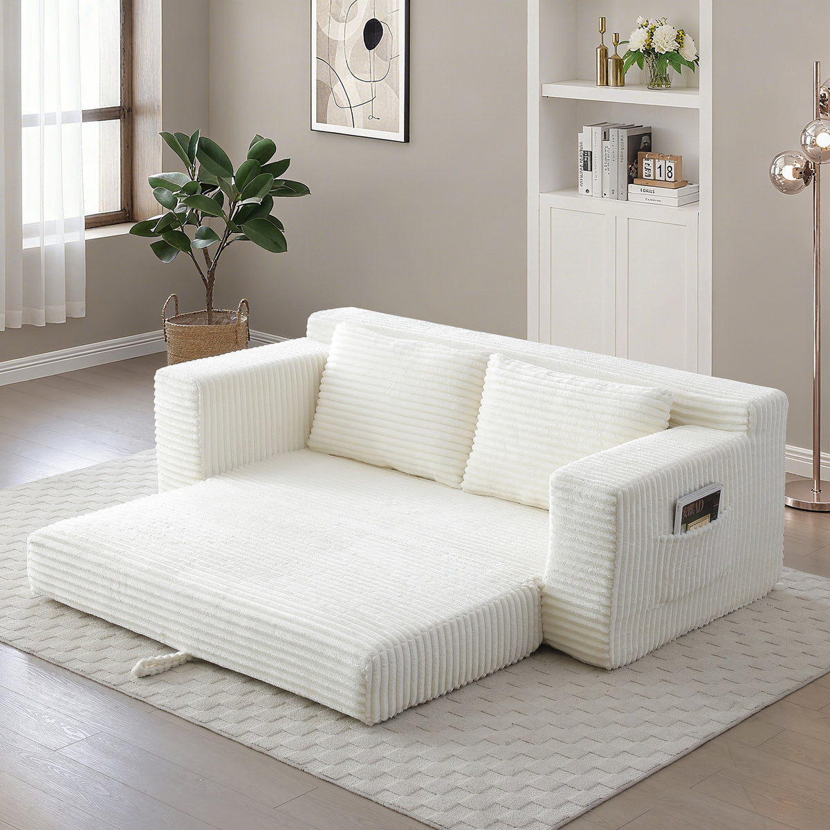 Memory Foam Cloud Loveseat Sofa, 2 in 1 Convertible Folding Couch Bed, No Assembly Compressed Corduroy Floor Lounge Sofa for Apartment Office Bedroom Living Room