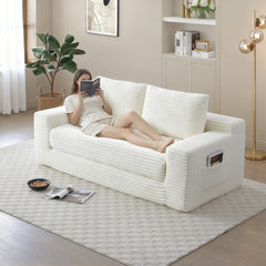 Memory Foam Cloud Loveseat Sofa, 2 in 1 Convertible Folding Couch Bed, No Assembly Compressed Corduroy Floor Lounge Sofa for Apartment Office Bedroom Living Room