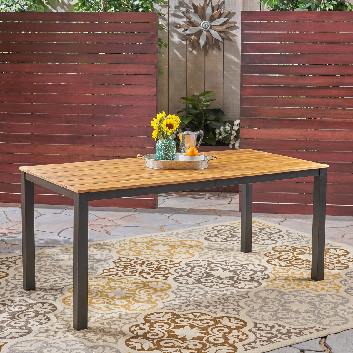 Rectangular Outdoor Dining Table, 71"L Acacia Wood Patio Table, Outdoor Farmhouse Bistro Table for Yard, Garden, Poolside, Deck