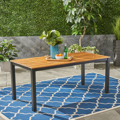 Rectangular Outdoor Dining Table, 71"L Acacia Wood Patio Table, Outdoor Farmhouse Bistro Table for Yard, Garden, Poolside, Deck