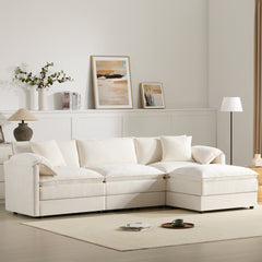 103" Chenille Modular Sectional Sofa with Deep and Wide Seat,L Shaped Cloud Couch Set with Double Cushions,4 Seat Sofa with Movable Ottoman,Oversized Indoor Furniture for Living Room&Apartment