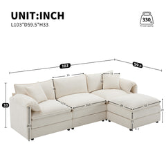 103" Chenille Modular Sectional Sofa with Deep and Wide Seat,L Shaped Cloud Couch Set with Double Cushions,4 Seat Sofa with Movable Ottoman,Oversized Indoor Furniture for Living Room&Apartment