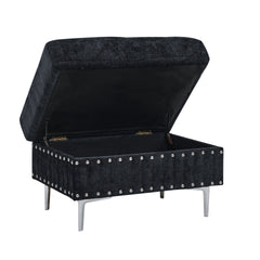 Sectional 3-Seaters Sofa with Chaise, Storage Ottoman, Metal Legs and Copper Nails,Two White Pillows ,Navy Bule(102" x 76" x35")