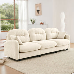Three-Seate Modular Sectional Couch,Soft Chenille Fabric High-Density Foam,Tufted Cushion Backrest Design Ergonomic Design,Elegant Armrests,High Quality Wooden Base,Fits Bedrooms Living Rooms ,Beige