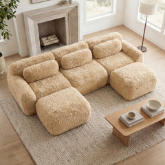 U-shaped Boneless Sofa,32D High Density Sponge Bottom,Anti-Slip Design With Chaise,Free Combination Full-compression Vacuum Packaging,Deep Seat Design,For Bedroom,Study,And Home Theater,Light Khaki
