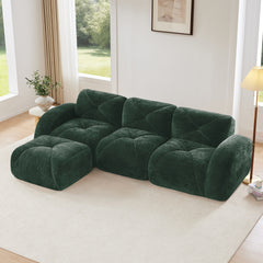 L-shaped Soft Velvet Fabric,Boneless Sofa,Tufted Design,Ergonomic Design Bottom,32D High Density Sponge,No Assembly Required Bottom,Anti-Slip Design,Movable Ottoman For Living Room,Green