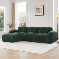 L-shaped Soft Velvet Fabric,Boneless Sofa,Tufted Design,Ergonomic Design Bottom,32D High Density Sponge,No Assembly Required Bottom,Anti-Slip Design,Movable Ottoman For Living Room,Green