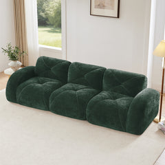 110''Boneless Sofa With Tufted,Soft Velvet  Fabric,Modular Sectional Sofa Couches,32D High Density Sponge,Anti-Slip Design,Ergonomic Design Bottom,No Assembly Required,For Study,Home Theater,Green