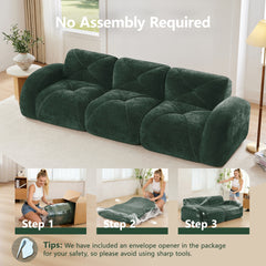 110''Boneless Sofa With Tufted,Soft Velvet  Fabric,Modular Sectional Sofa Couches,32D High Density Sponge,Anti-Slip Design,Ergonomic Design Bottom,No Assembly Required,For Study,Home Theater,Green
