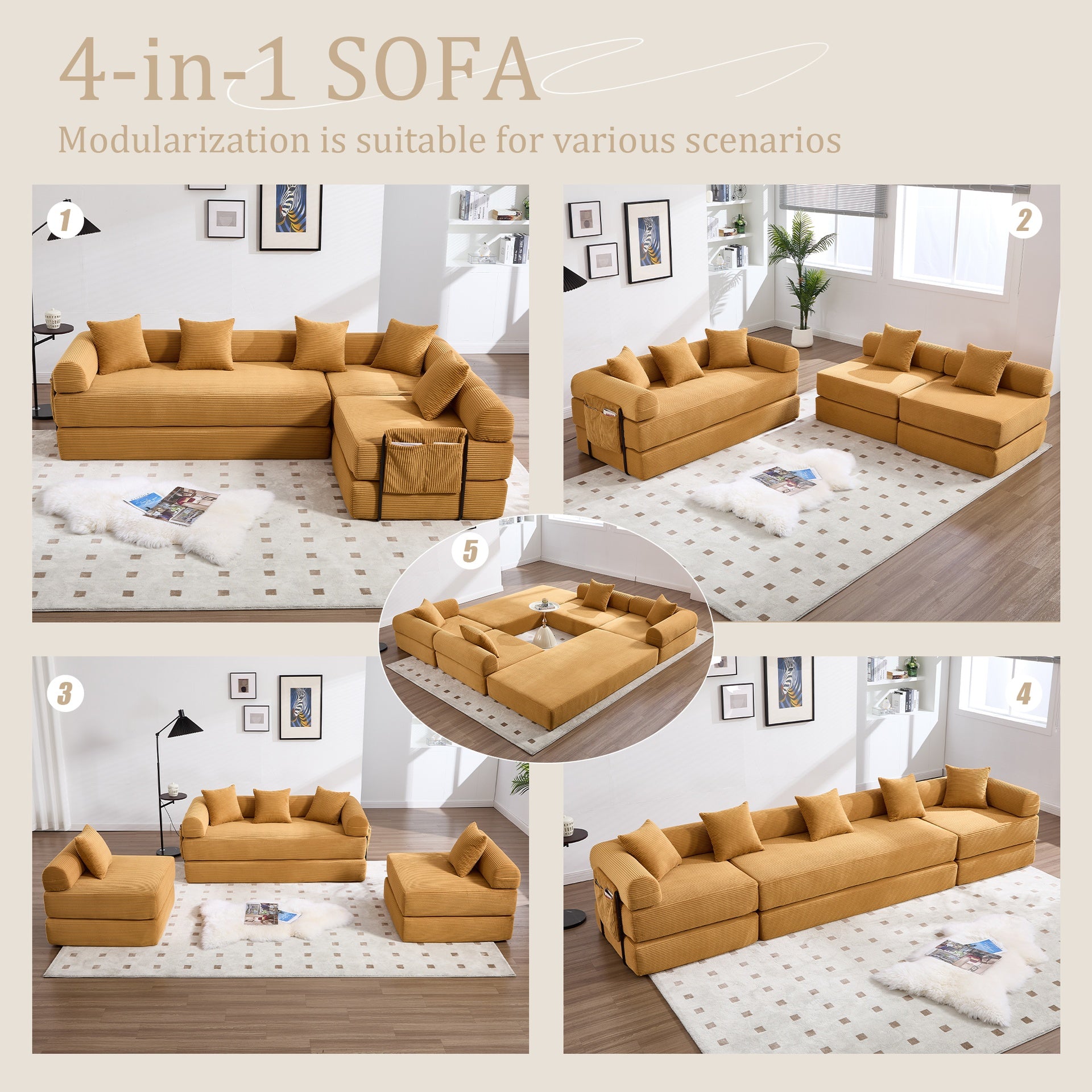 UNITED WE WIN convertible folding sofa bed, with fixed frame and pillow back handrail, cloud corduroy folding mattress sofa, folding memory foam bed in living room/dormitory/guest room/home office/apt