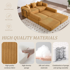 UNITED WE WIN convertible folding sofa bed, with fixed frame and pillow back handrail, cloud corduroy folding mattress sofa, folding memory foam bed in living room/dormitory/guest room/home office/apt