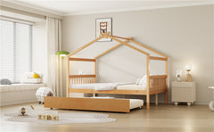 Full Size Wooden House Bed with Twin Size Trundle, , Natural(OLD SKU:LP000305AAN)