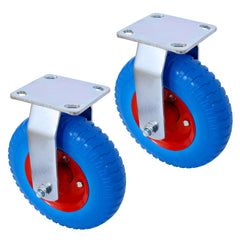 4PCS 8IN CASTER FLAT FREE(2PCS SWIVEL+2PCS RIGID), Caster Wheel, Swivel Plate, Steel Hub with Ball Bearings, 5/8-Inch Bore Centered Axle -Blue