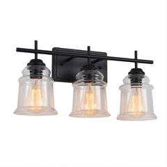 3-Light with Clear Glass Satin Shade, Unique Hand-make Lampshade, Industrial Indoor Light Fixture for Bathroom Living Room Bedroom Over Kitchen Sink, E26 Socket [No Bulb]