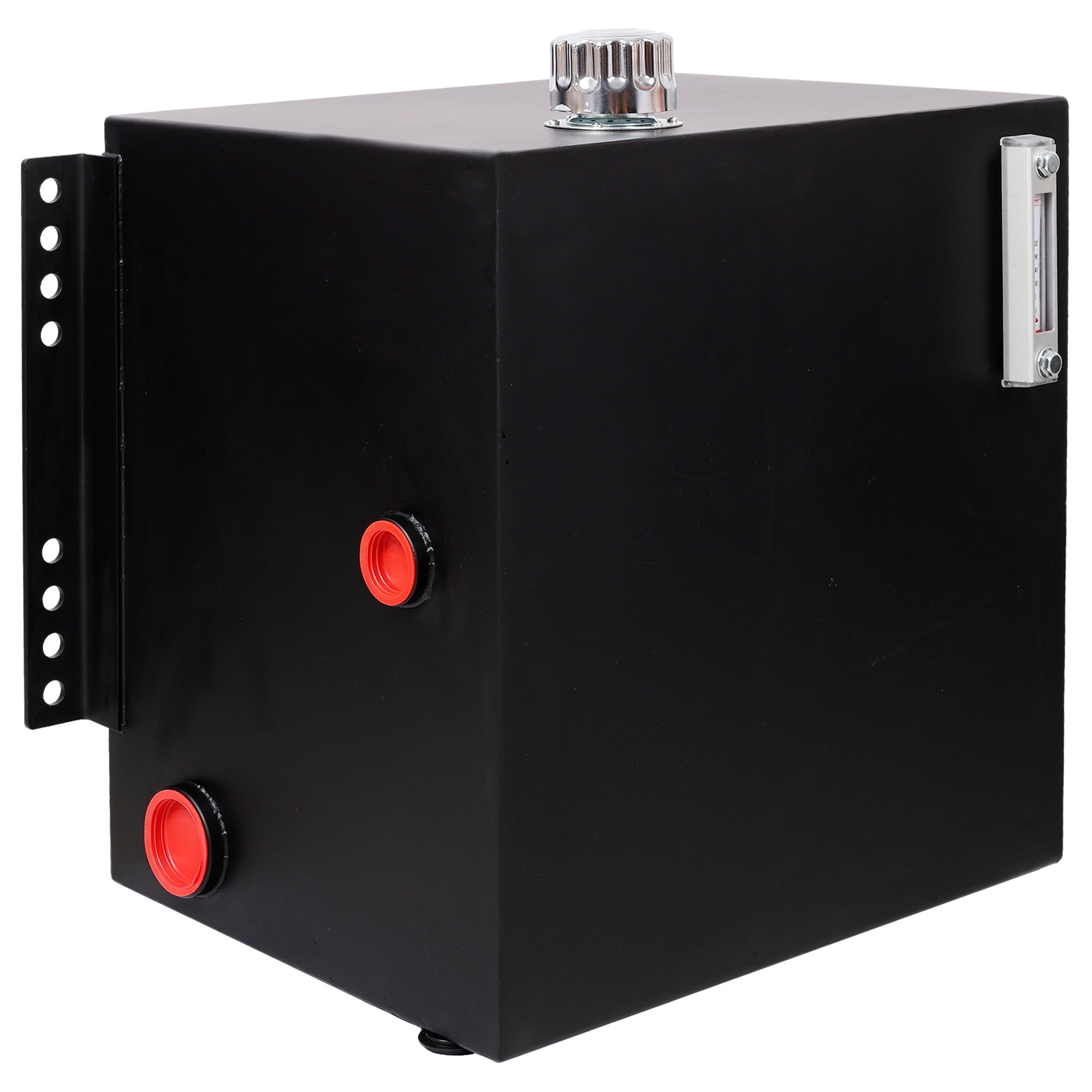 25 Gallon 12 Gauge Steel Hydraulic Fluid Reservoir Tank with Inlet 2" FNPT and Outlet 1-1/4" FNPT,Side Vertical-Mount, With Temp and Sight gauge, Black Color