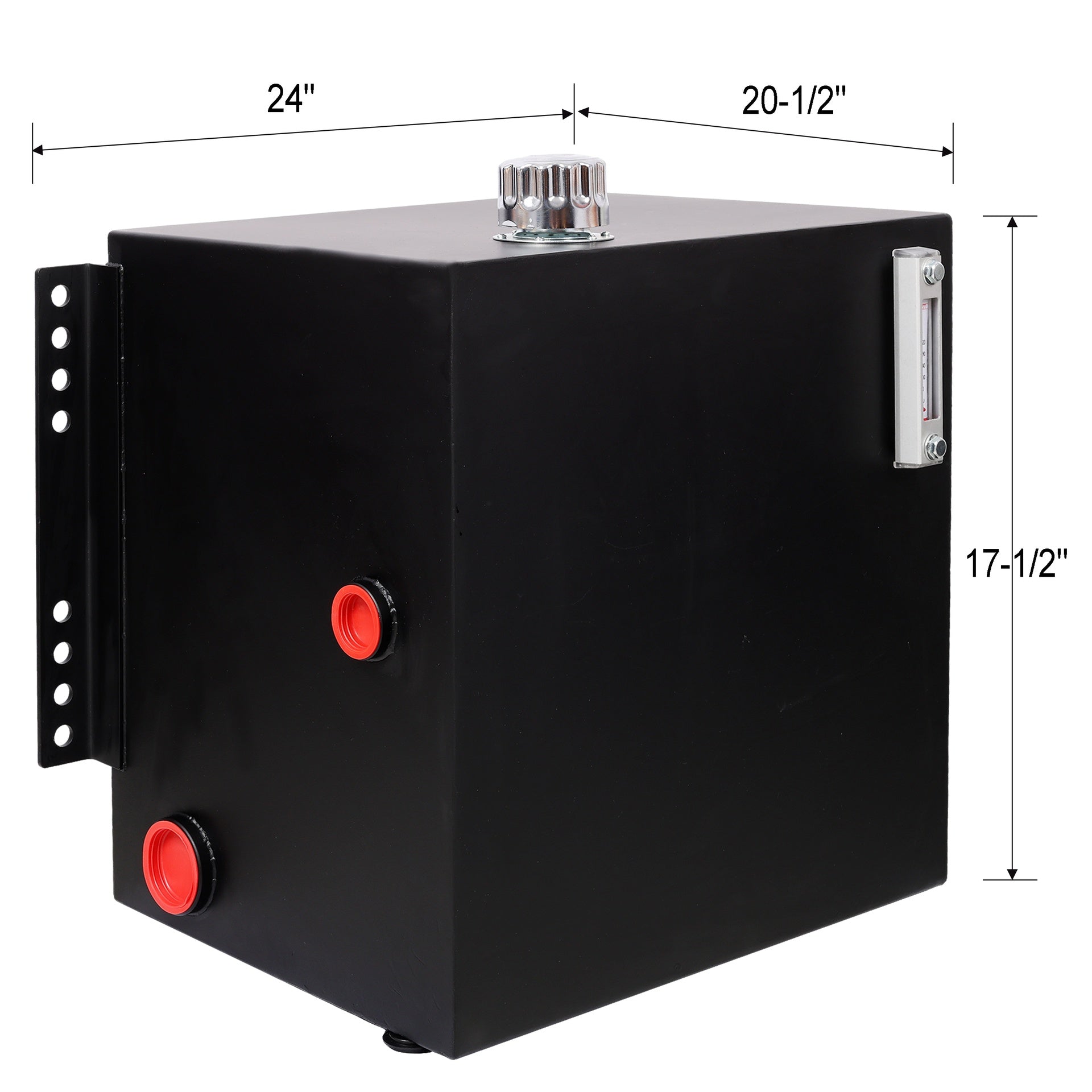 25 Gallon 12 Gauge Steel Hydraulic Fluid Reservoir Tank with Inlet 2" FNPT and Outlet 1-1/4" FNPT,Side Vertical-Mount, With Temp and Sight gauge, Black Color