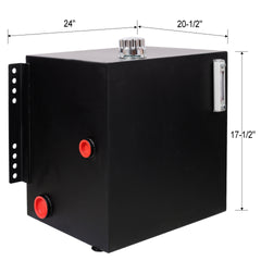 25 Gallon 12 Gauge Steel Hydraulic Fluid Reservoir Tank with Inlet 2" FNPT and Outlet 1-1/4" FNPT,Side Vertical-Mount, With Temp and Sight gauge, Black Color