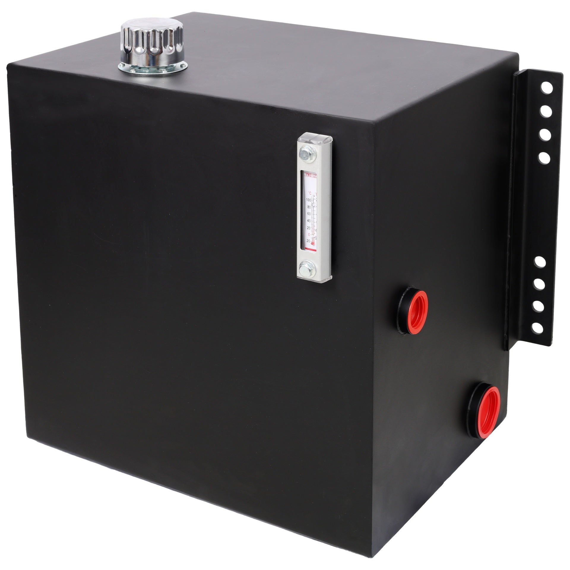 25 Gallon 12 Gauge Steel Hydraulic Fluid Reservoir Tank with Inlet 2" FNPT and Outlet 1-1/4" FNPT,Side Vertical-Mount, With Temp and Sight gauge, Black Color