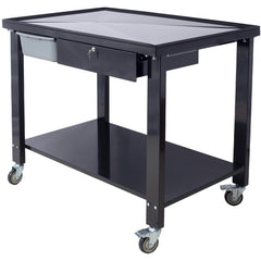 Transmission Teardown Work Station 1/2 Ton Capacity Sloping Drain Table Locking Drawer Removable Drain Basin Full-Width Lower Shelf Four 4-Inch Caster Wheels  black