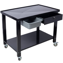Transmission Teardown Work Station 1/2 Ton Capacity Sloping Drain Table Locking Drawer Removable Drain Basin Full-Width Lower Shelf Four 4-Inch Caster Wheels  black