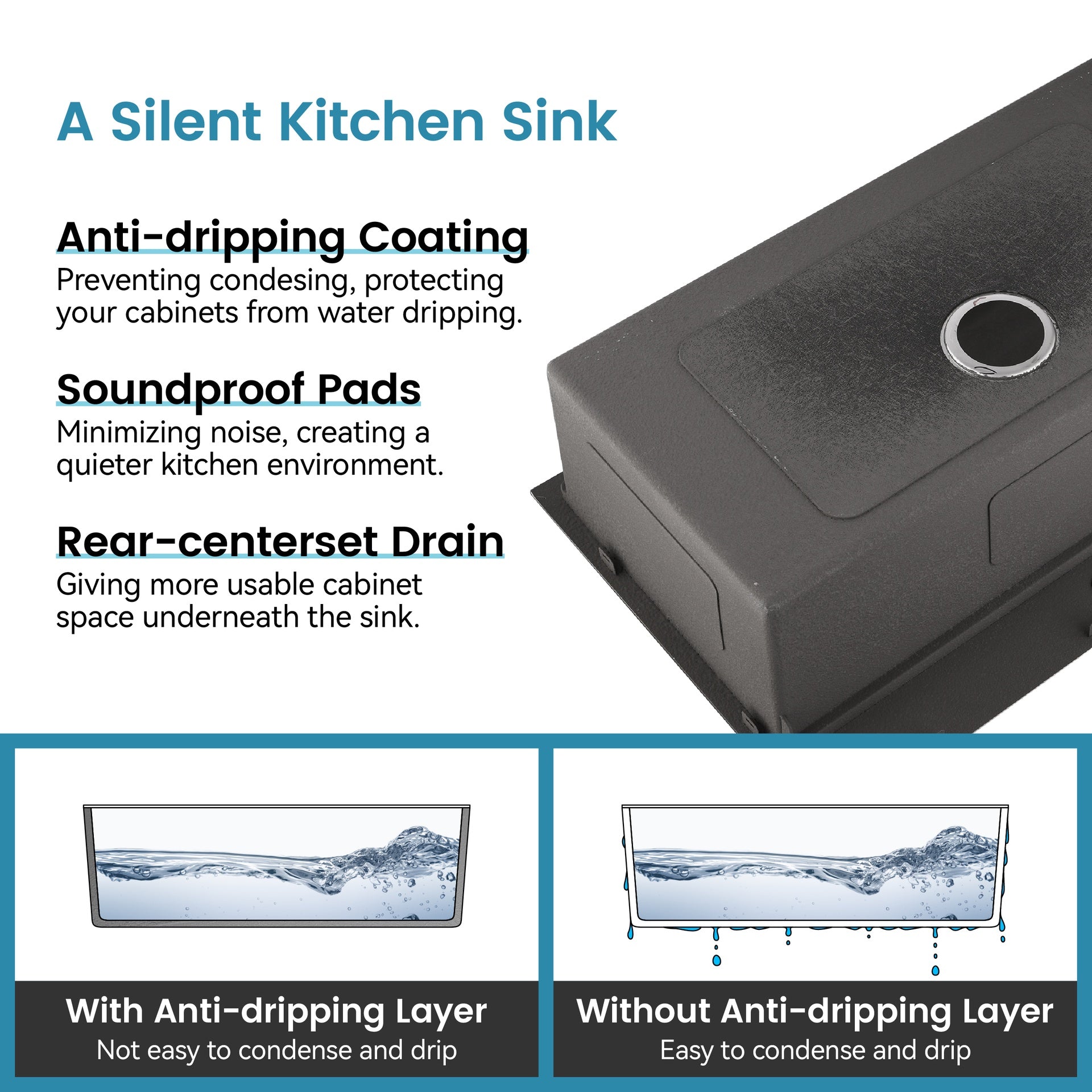 Stainless Steel Kitchen Sink, 27″x19″ Single Bowl, Overmount Handmade Sink in Dark Gray, with US Standard Drain and Hook