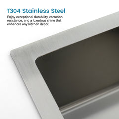 33"x19" Embedded Double Bowl Kitchen Sink, Undermount Handmade Sink in Brushed (Sink only)