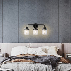 3-Light with Clear Glass Shade, Modern Sconce,  Industrial Indoor  Light Fixture for Bathroom Living Room Bedroom Over Kitchen Sink, E26 Socket,  [No Bulb]