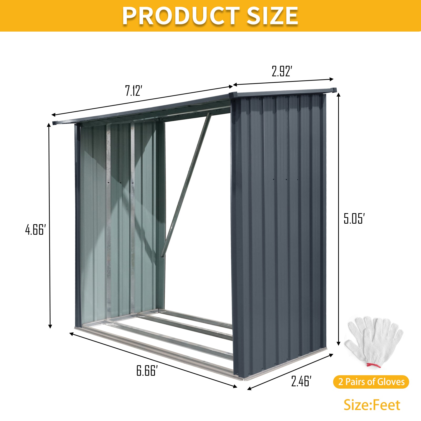 Outdoor Steel Firewood Rack,Open Wood Shed with Sloped Roof for Firewood,Pellet,or Lumber Storage,Black