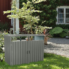 Garbage Bin Shed Stores 2 Trash Cans Metal Outdoor Bin Shed for Garbage Storage,Stainless Galvanized Steel, Bin Shed for Garden Yard Lawn,Grey