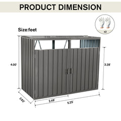 Garbage Bin Shed Stores 2 Trash Cans Metal Outdoor Bin Shed for Garbage Storage,Stainless Galvanized Steel, Bin Shed for Garden Yard Lawn,Grey